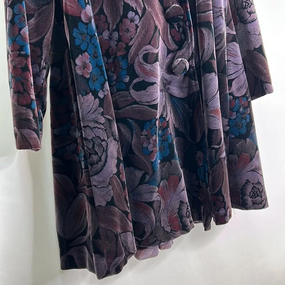 Tozai Vintage boho floral velvet cotton oversized pocketed cloak jacket